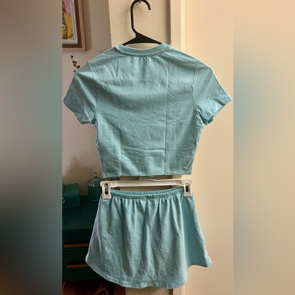 YoungLA Light Baby Blue Cropped Baby Tee and Matching Skort Set- LIKE NEW - Picture 8 of 12